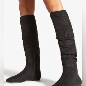 Shoe Dazzle Black Knee-High Faux Suede Boots